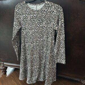 Cheetah dress, little girls, size 13/14, white, brown, black, long sleeves
